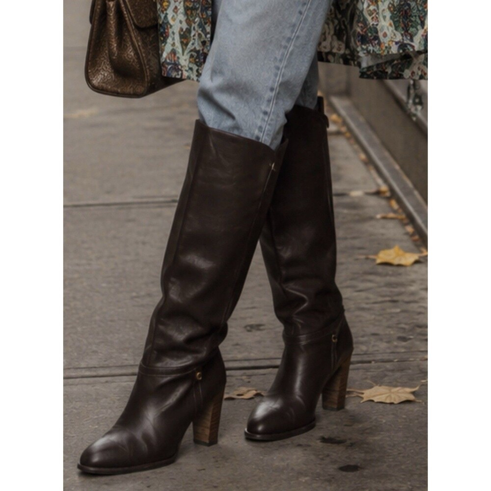 VTG Cobbies Women’s 7.5W Brown Leather Side Zip Tall Boots Heels 1970s FLAW Boho